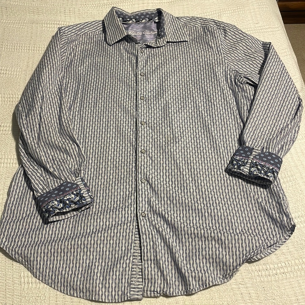 Robert Graham Multicolor Striped Embroidered Flip Cuff Shirt